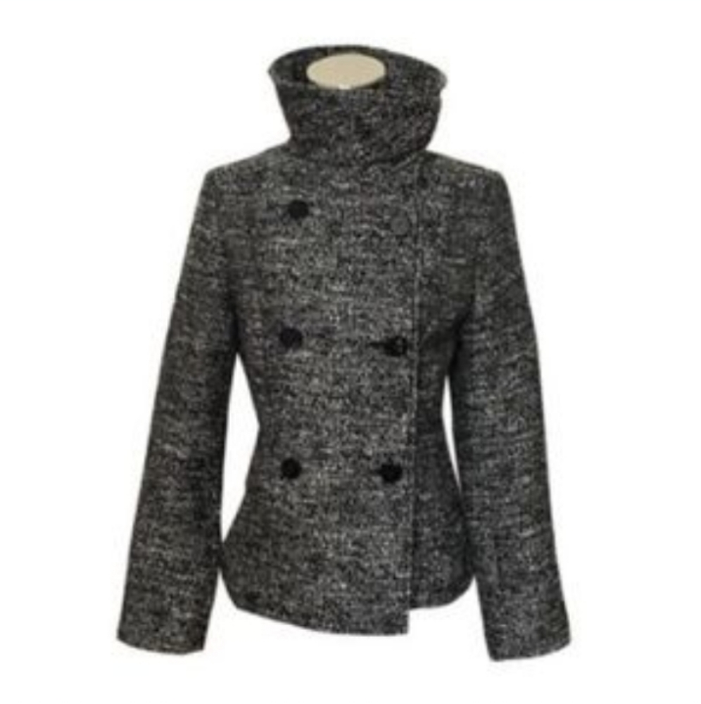 H & M BOUCLE' GREY DOUBLE BREASTED PEACOAT  NWOT - Picture 11 of 13